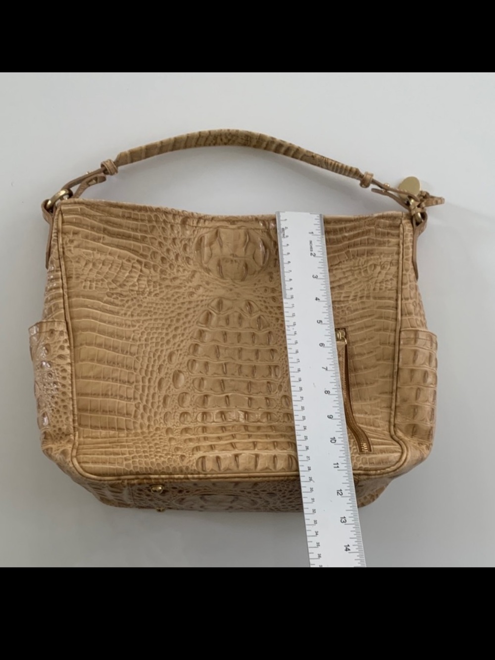 Brahmin Large Jacqueline Toasted Almond Melbourne Croc Leather Hobo - Picture 14 of 14